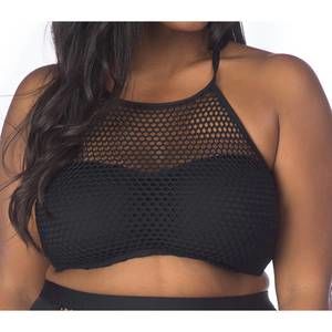 NEW LA BLANCA all meshed up high-neck bikini top - plus size in black